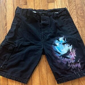 Vintage Spiral Cargo Shorts y2k gothic Crow Raven Moon Goth Alternative M Direct